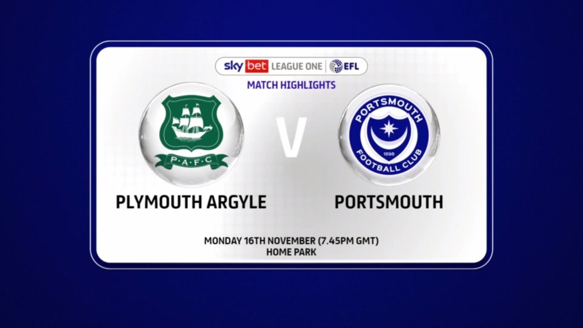 Plymouth v Portsmouth 16/11/2020 Unofficial Pirate Issue Team Sheet League One 